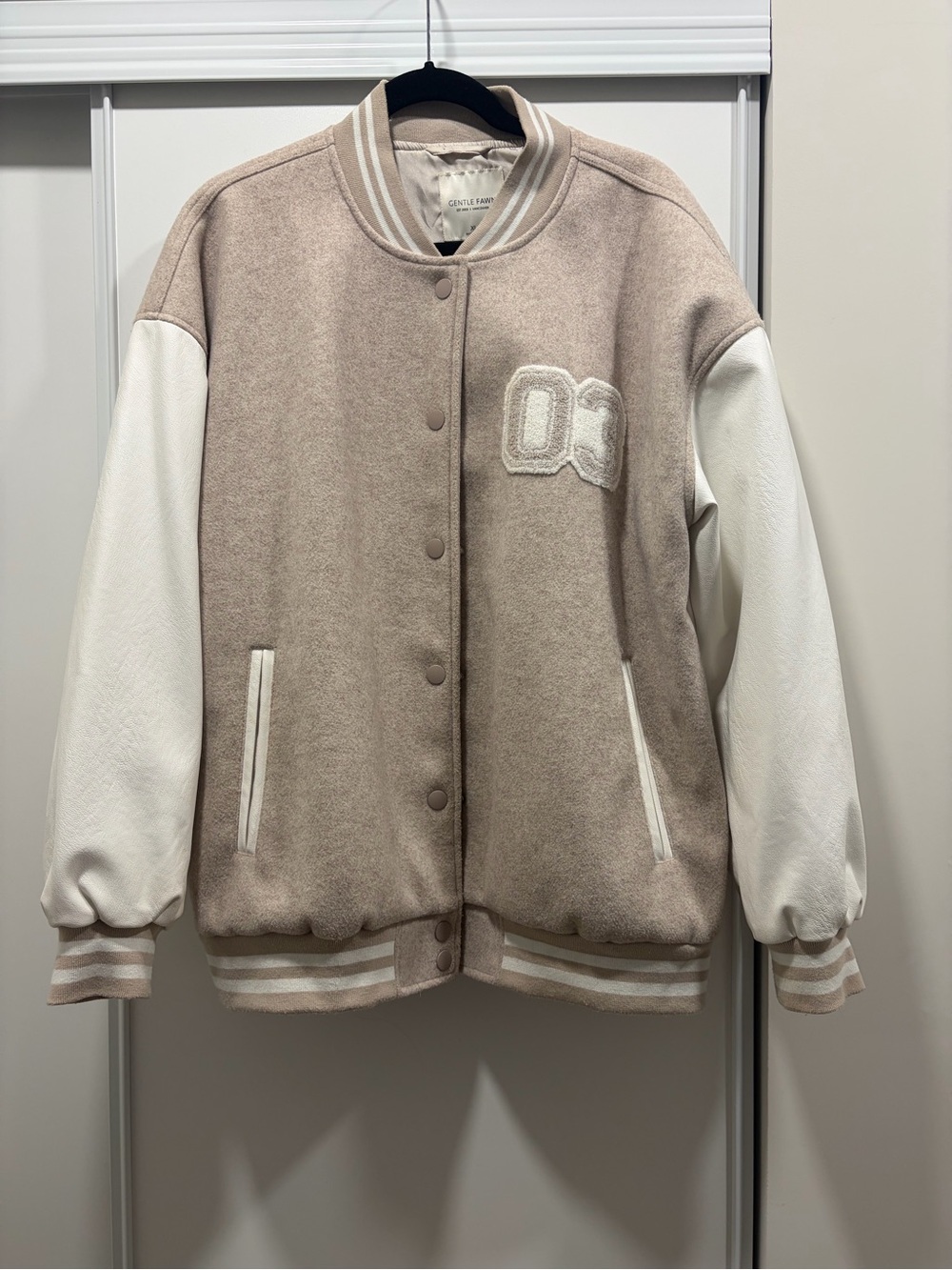 Gentle Fawn Legacy Beige and White Varsity Jacket